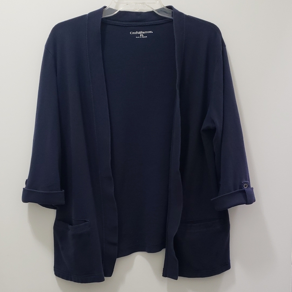 Croft and Barrow Petite Navy 100% Cotton Open Front Cardigan